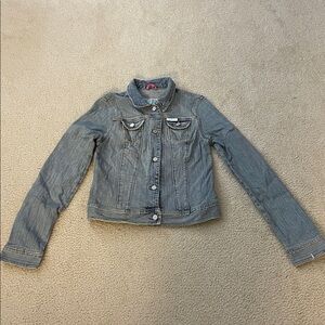Vintage Hollister Blue Denim Jacket with Pink Accents, Size L
